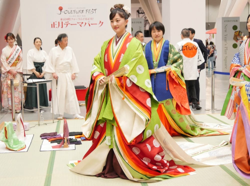 Woman wearing a Junihitoe kimono in Japan