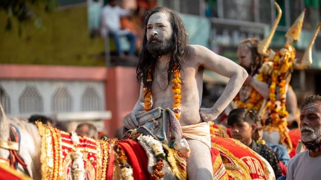 Naga Sadhu holy man covered in ash