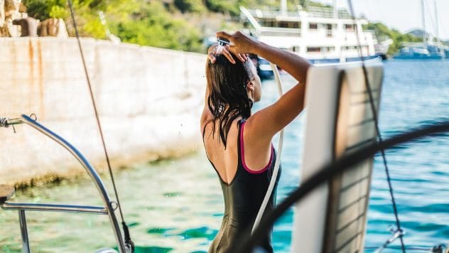 Saltwater showers on a ship