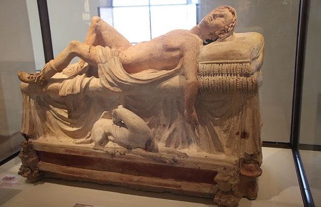 Etruscan Terracotta Funerary Monument Depicting Dying Adonis