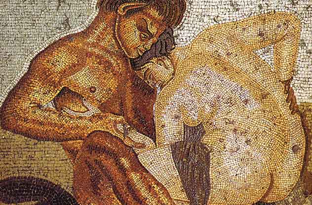Ancient Roman couple depicted modestly, challenging orgy myths
