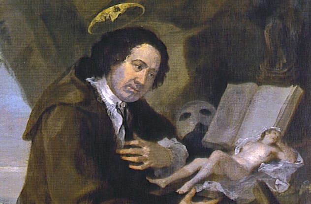 Portrait of Francis Dashwood in a parody of St. Francis