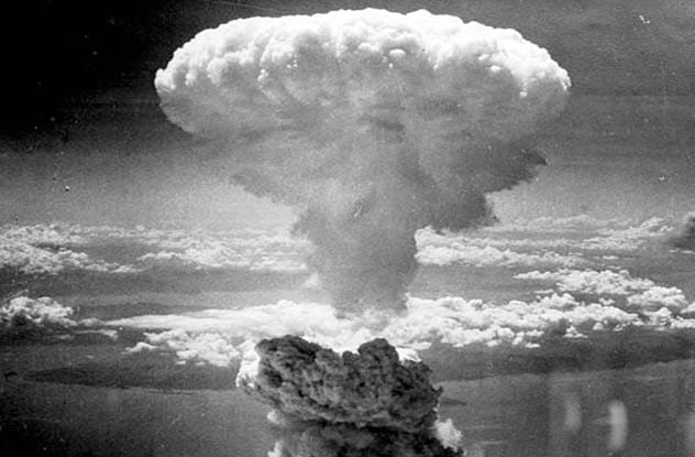 Mushroom cloud from an atomic bomb, symbolizing the controversial decision