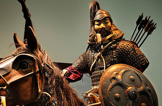 Mongol warriors on horseback, often depicted as solely brutal conquerors
