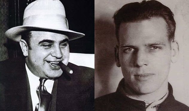 Artistic depiction of the confrontation between Al Capone and James Lucas in Alcatraz.
