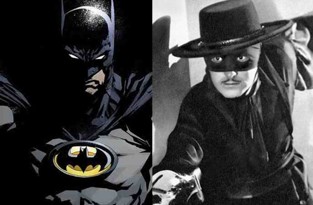 Batman comic drawing and Douglas Fairbanks as Zorro