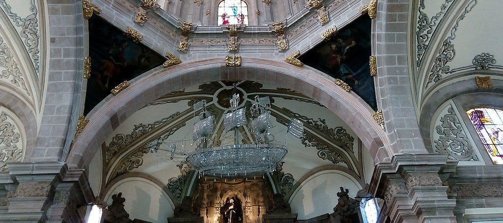 Crystal caravel chandelier in a church