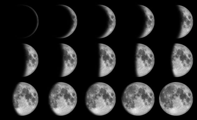 Diagram or image illustrating the different phases of the moon