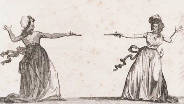 Illustration of a duel between women