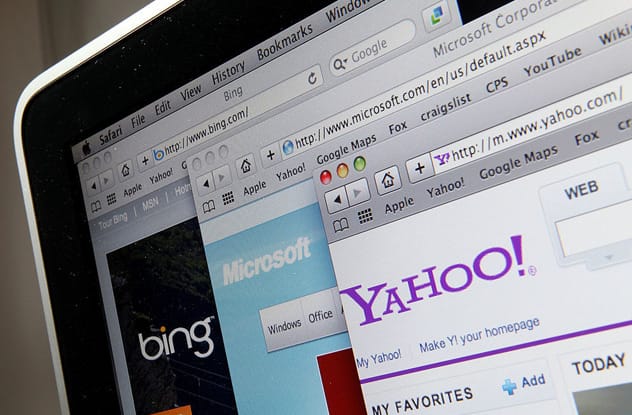 Close-up of a computer screen showing an internet search engine page