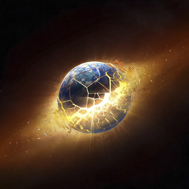 Artistic image of a planet exploding, symbolizing destruction and decimation