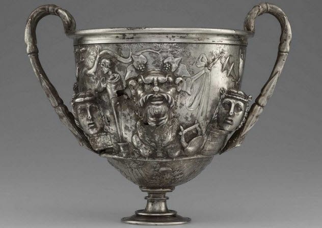 Ornate Roman silver drinking vessel from the Berthouville Treasure
