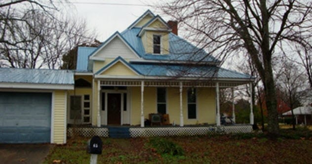 house with blue porch ceiling