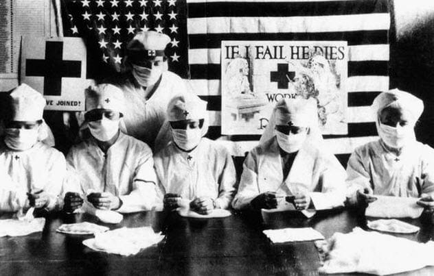 Spanish flu mask making