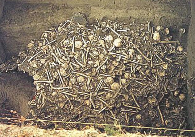 Archaeological site showing bones from the Crow Creek Massacre
