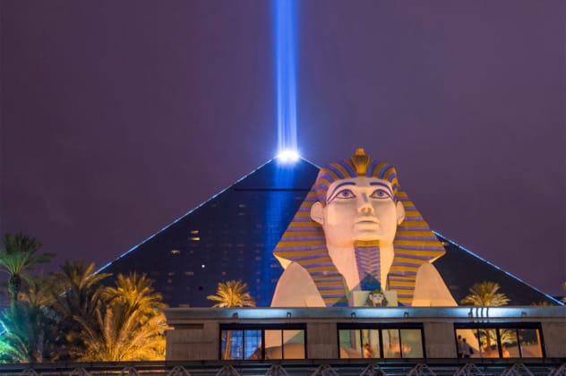 The powerful Luxor Sky Beam illuminating the night sky above Las Vegas