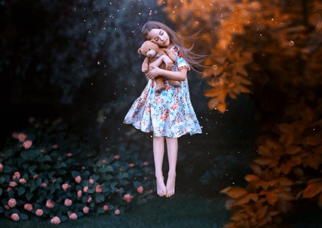 Girl pretending to levitate