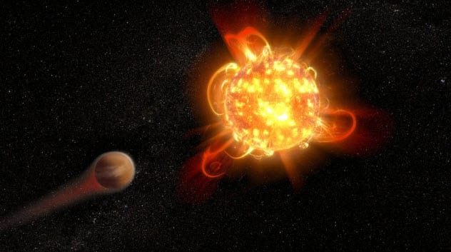 Red dwarf star flares