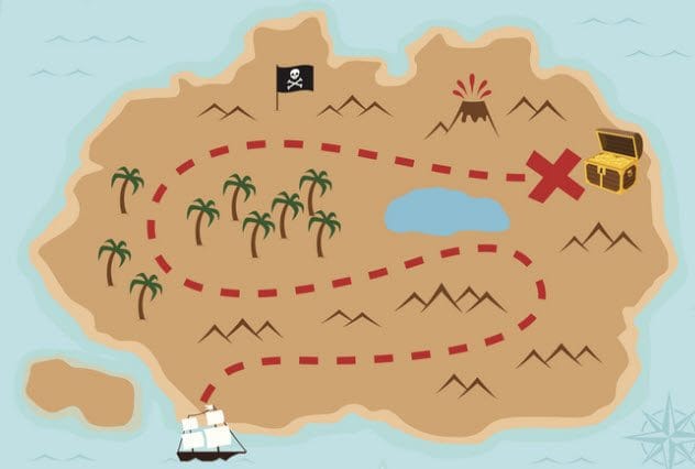 A treasure map with an X marking the spot
