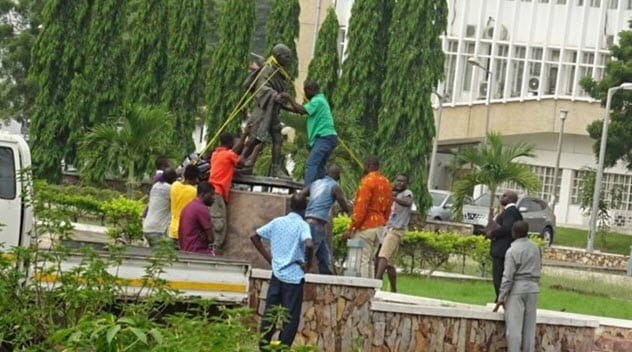 Mahatma Gandhi statue toppled