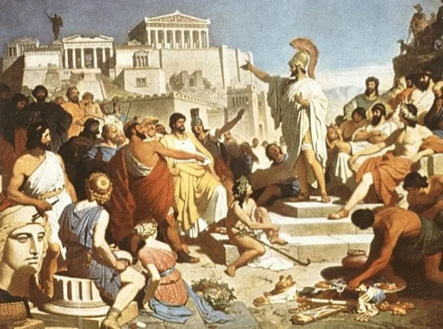 Depiction of an Athenian citizen undergoing public scrutiny