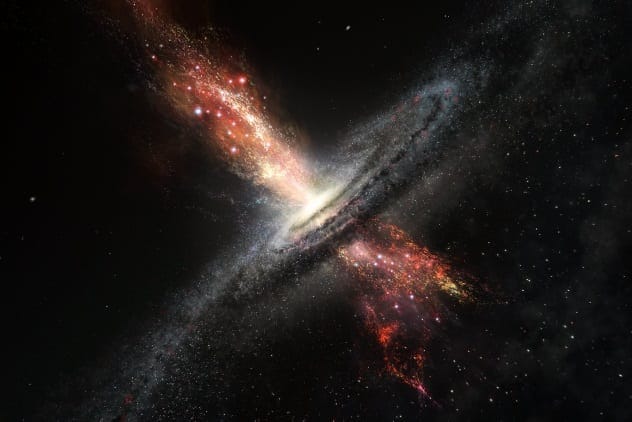 Image showing stars being born from a supermassive black hole's outflow in IRAS F23128-5919