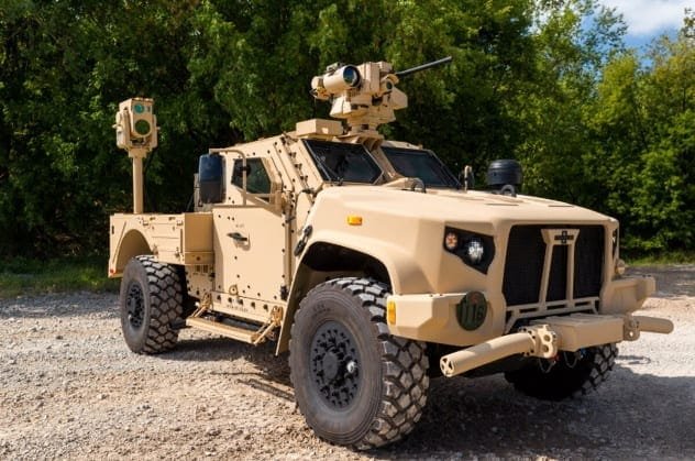 The CLaWS military laser system mounted on a vehicle