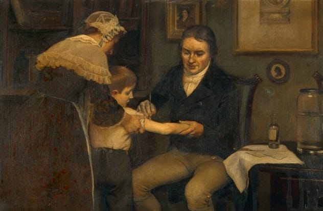 Edward Jenner testing a vaccine, historical depiction