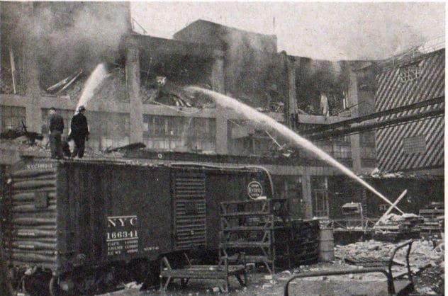 Newspaper clipping about the Goelitz candy company fire