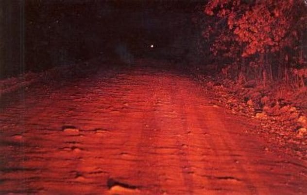 Mysterious orb of light, the Hornet Spook Light, on a dark country road