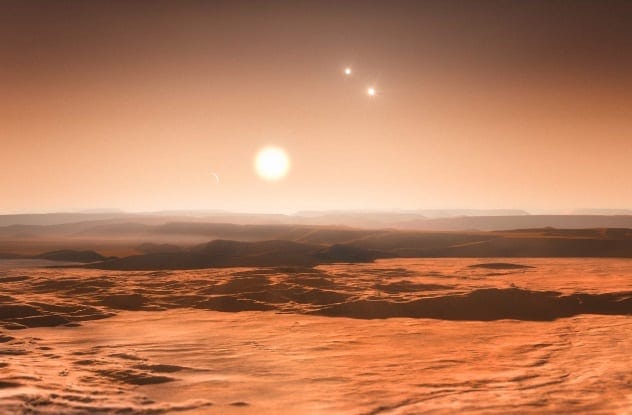 Artist's impression of KELT-4Ab, a hot Jupiter planet orbiting in a triple-star system