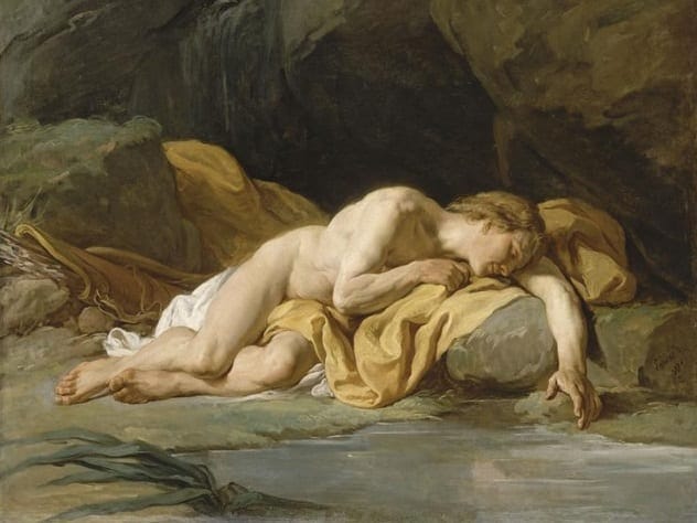 Painting of Narcissus looking at his reflection