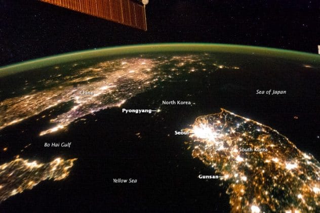 Satellite image showing North Korea dark at night