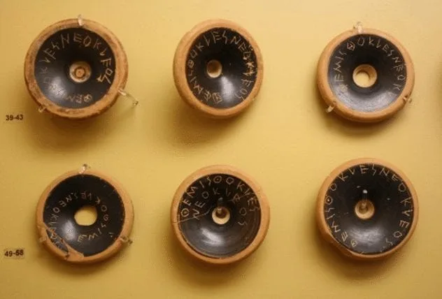 Pottery shards (ostraka) with names written on them for exile voting