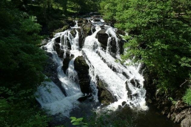 Swallow Falls in Snowdonia, Wales, a scenic waterfall area