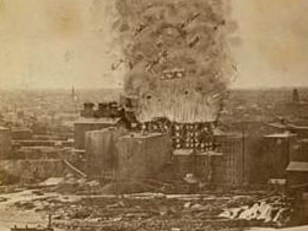 Ruins of the Washburn A Mill in Minneapolis after the 1878 flour dust explosion