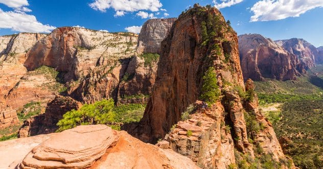 View of Angel's Landing trail in Zion National Park, known for its risky drops.