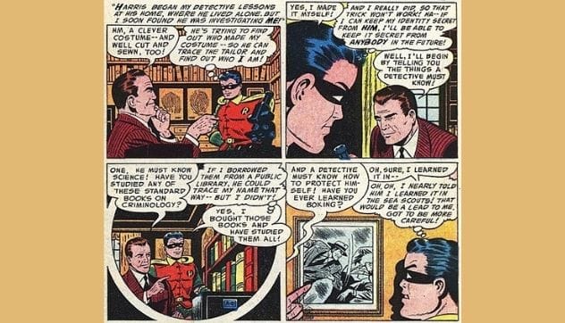 Young Bruce Wayne in a Robin-like costume