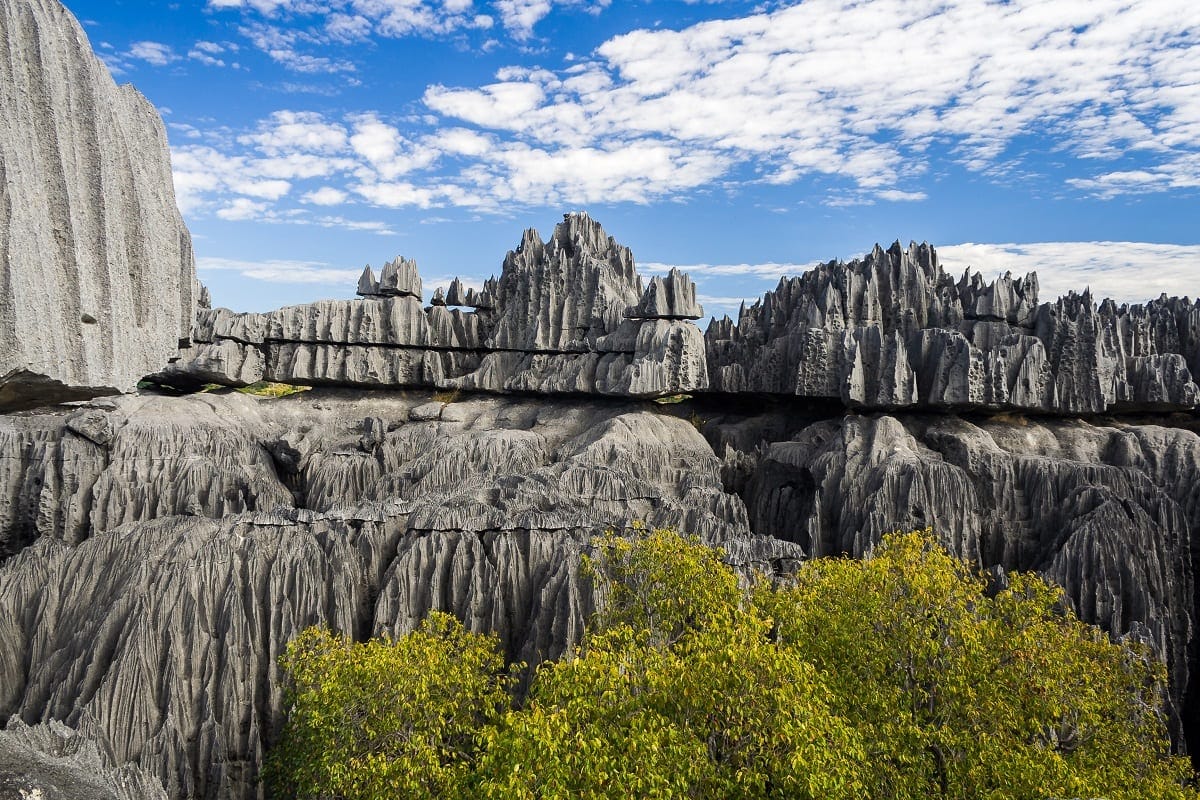 The sharp limestone pinnacles of Tsingy de Bemaraha, known as Skyscraper City, in Madagascar.
