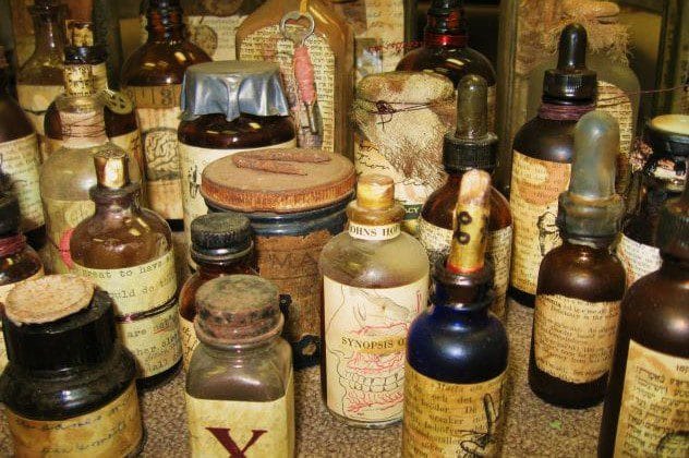 Antique bottles, symbolizing the bottled breath hoax