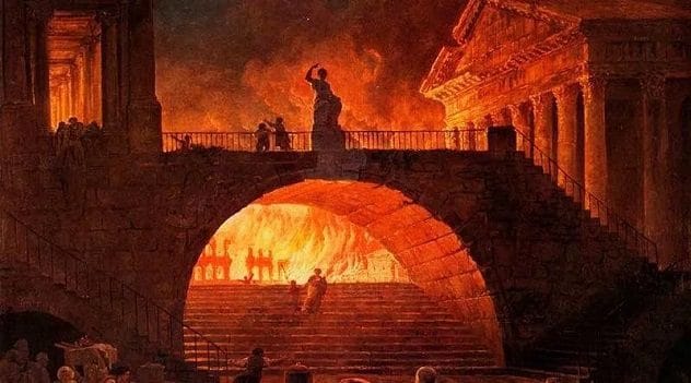 Artistic depiction of the Great Fire of Rome