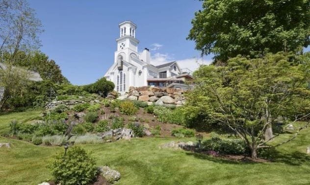 A large, historic church converted into a home in Rockport, Maine