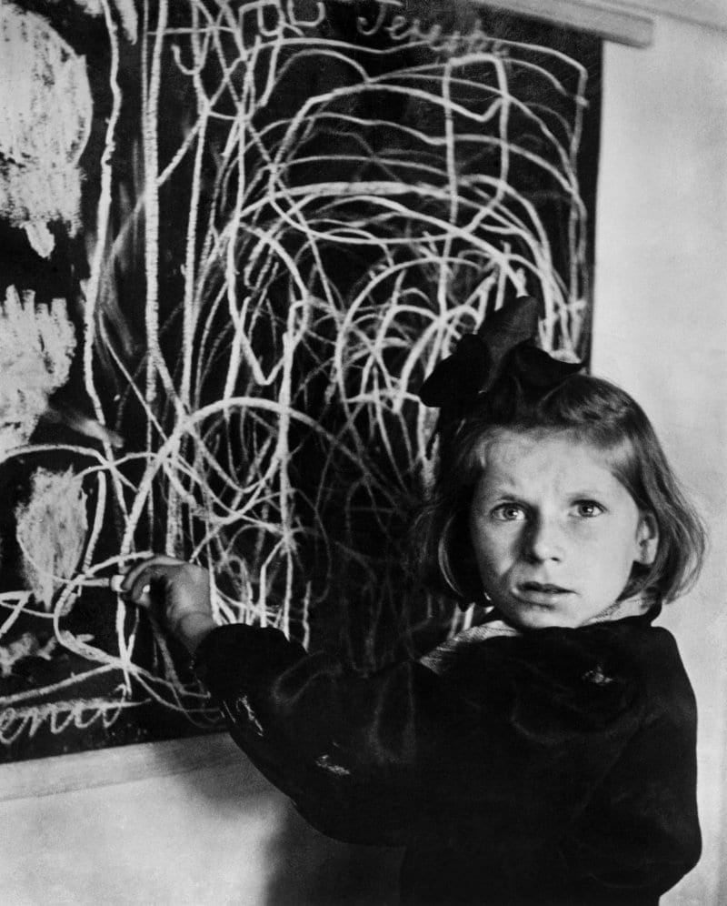 Tereska drawing on a blackboard
