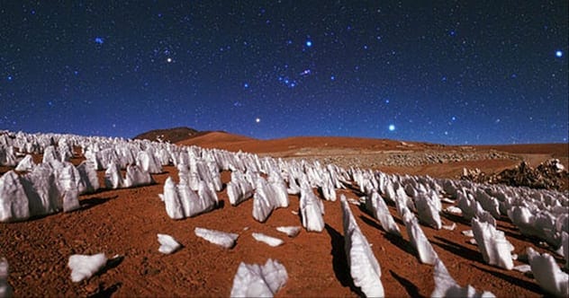 Penitentes ice formations in the Atacama Desert