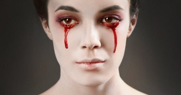 Artistic image of eyes with blood tears
