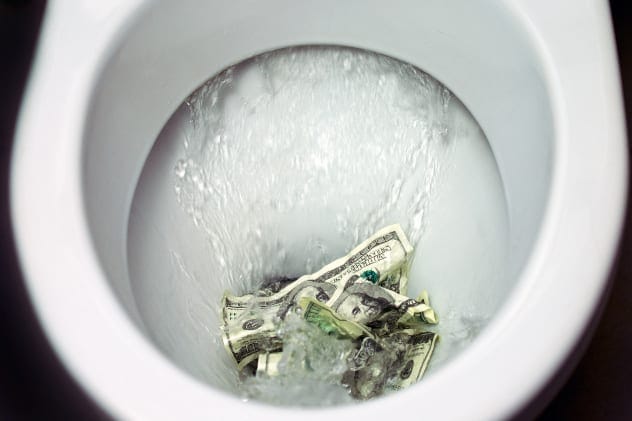 Money in a toilet