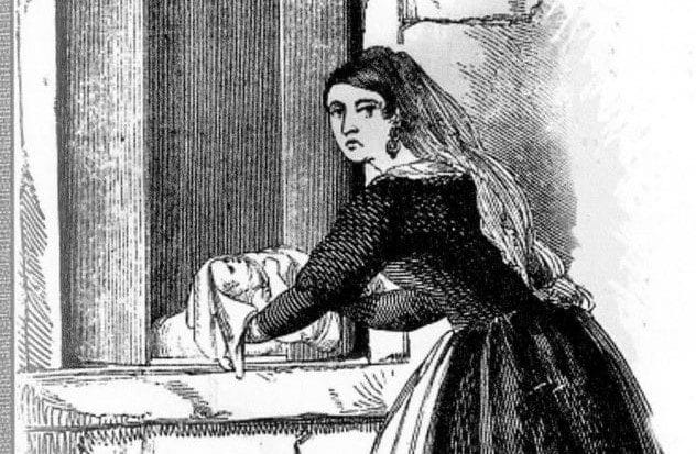 Illustration of a foundling wheel inset into a wall