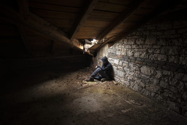 Dark and dusty attic space