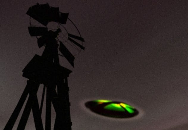 Artistic rendering of a classic UFO, referencing the Aurora Incident