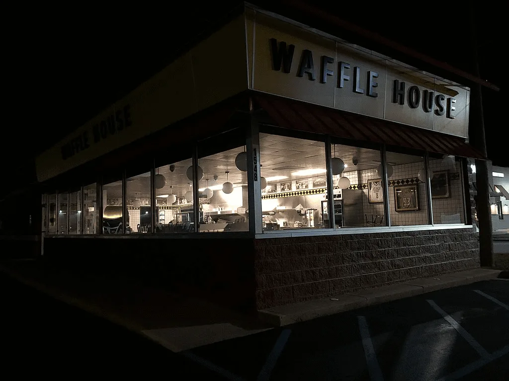 Waffle House exterior sign at night